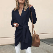 Gilet femme Elin en maille — ceinture à nouer & coupe douce