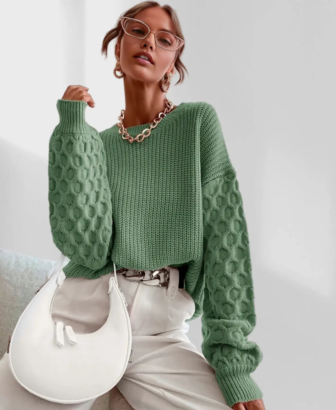 Pull Femme Automne Maura – Tricot Doux avec Manches Texturées & Coupe Confortable