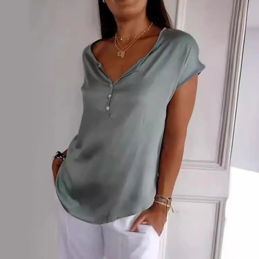 Haut femme Danique – top élégant col V en tissu chenille léger & chic été
