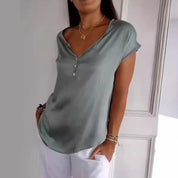 Haut femme Danique – top élégant col V en tissu chenille léger & chic été
