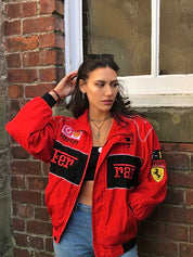 veste Ferrari Racing Nika — blouson oversize F1 unisexe avec patches iconiques