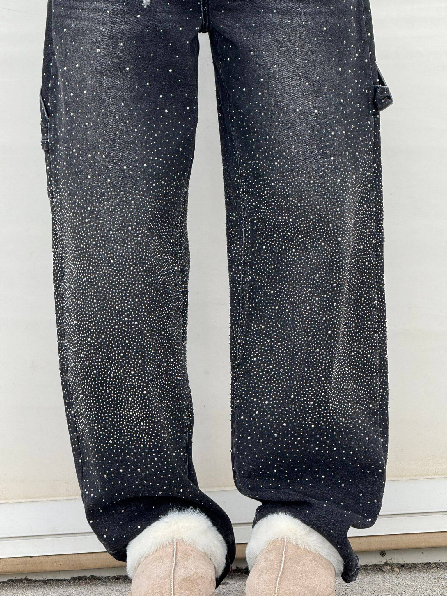 Jeans skinny stretch femme avec éclats brillants – “Belle Sparkle”