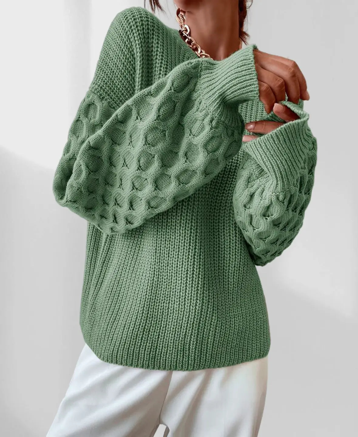 Pull Femme Automne Maura – Tricot Doux avec Manches Texturées & Coupe Confortable