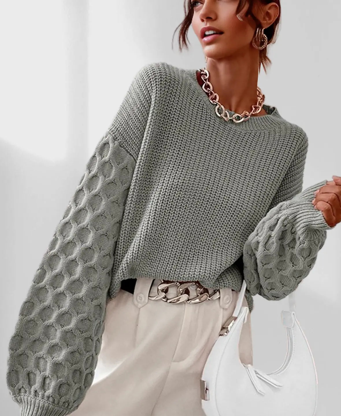 Pull Femme Automne Maura – Tricot Doux avec Manches Texturées & Coupe Confortable