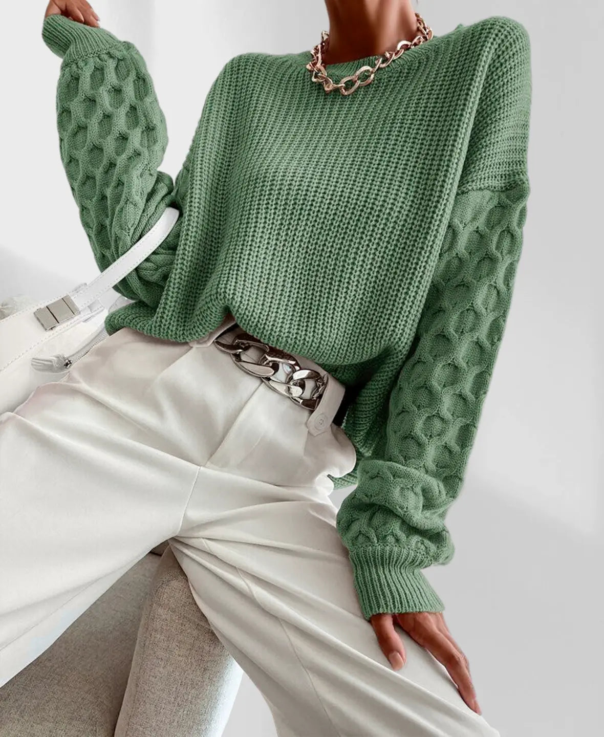 Pull Femme Automne Maura – Tricot Doux avec Manches Texturées & Coupe Confortable