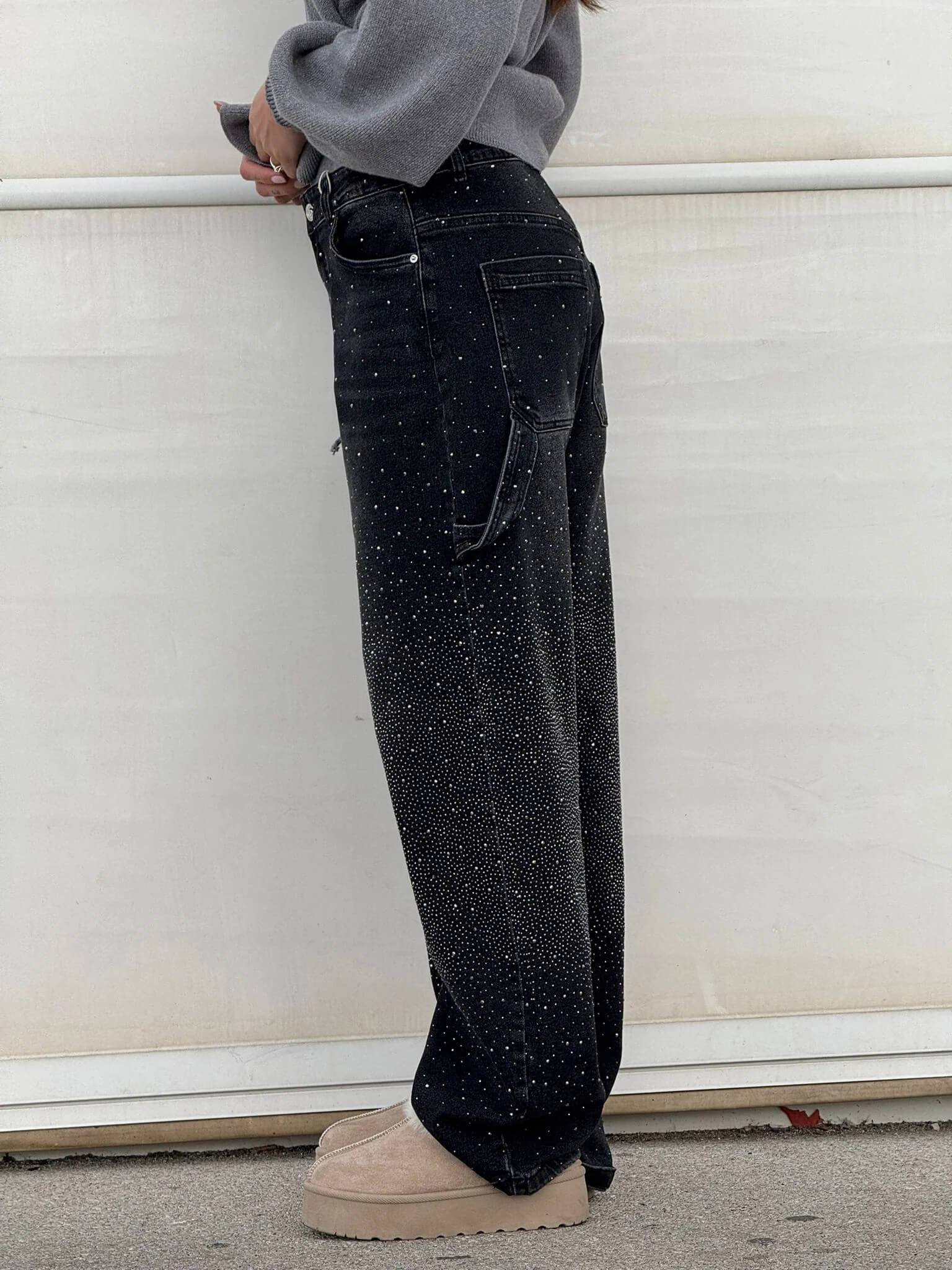 Jeans skinny stretch femme avec éclats brillants – “Belle Sparkle”
