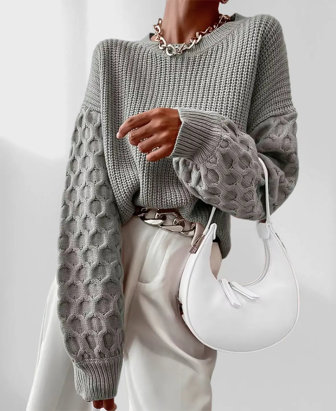 Pull Femme Automne Maura – Tricot Doux avec Manches Texturées & Coupe Confortable