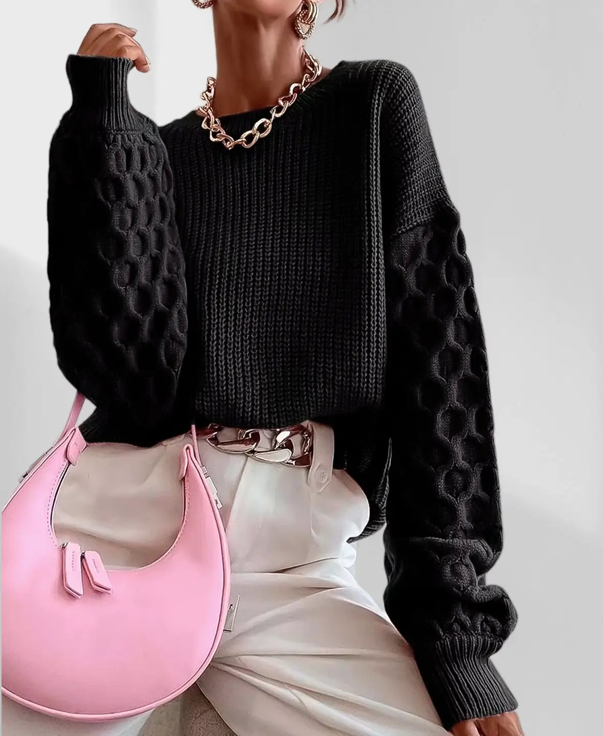 Pull Femme Automne Maura – Tricot Doux avec Manches Texturées & Coupe Confortable