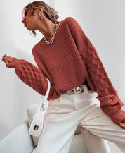 Pull Femme Automne Maura – Tricot Doux avec Manches Texturées & Coupe Confortable