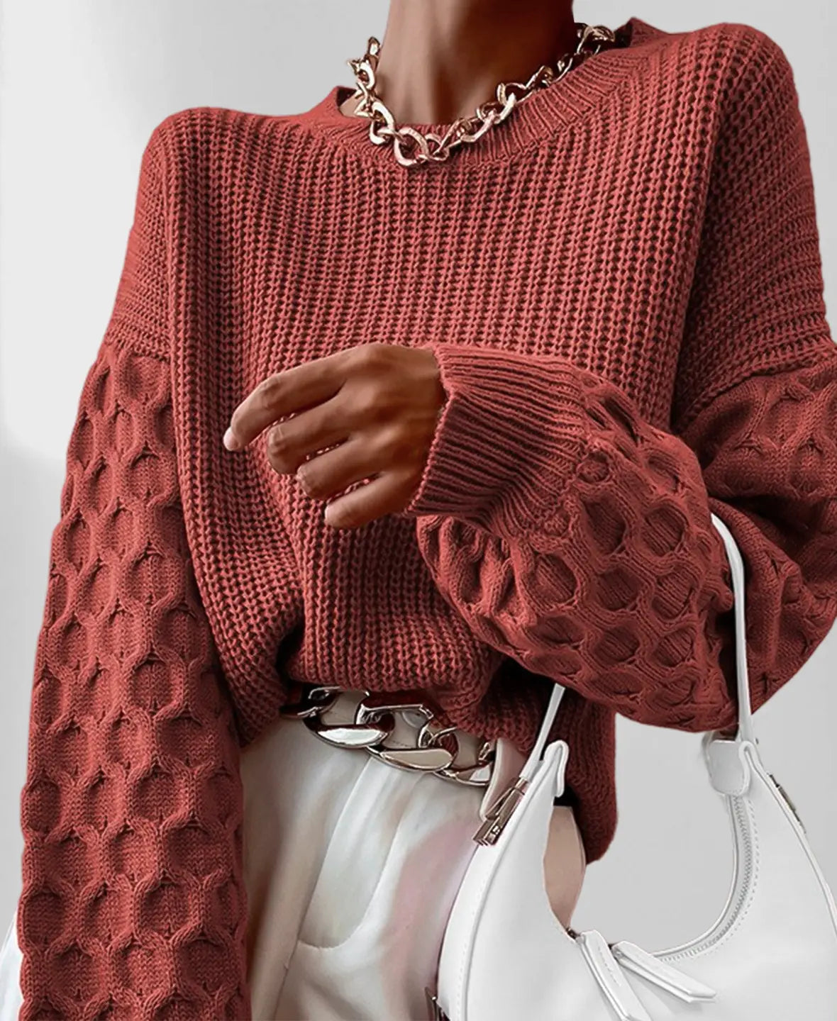 Pull Femme Automne Maura – Tricot Doux avec Manches Texturées & Coupe Confortable