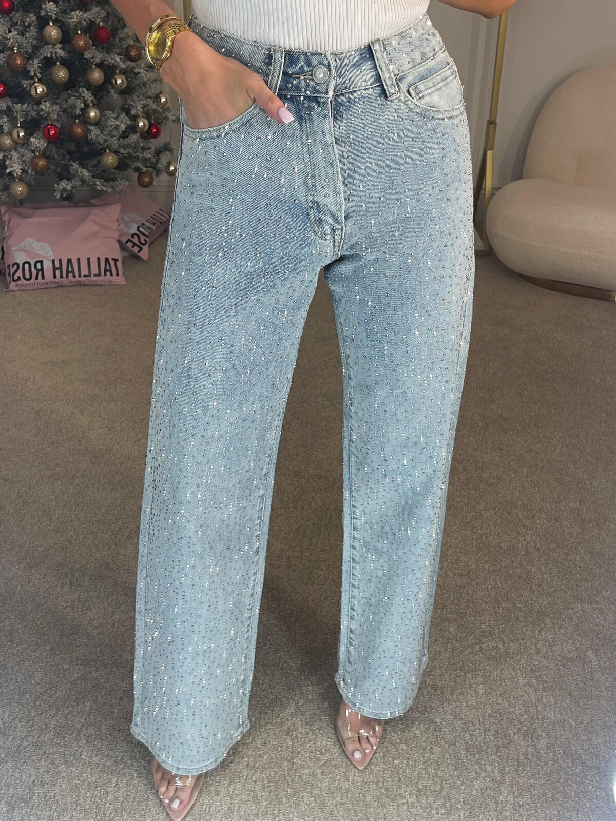 Sabine | Jean Femme Pailleté – Élégant, Confortable & Tendance