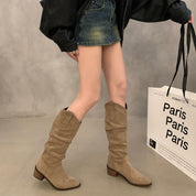 Bottes hautes femme effet suède – slouchy & talon bloc