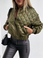 Bomber femme matelassé diamant – Coupe relax & bords côtelés tendance