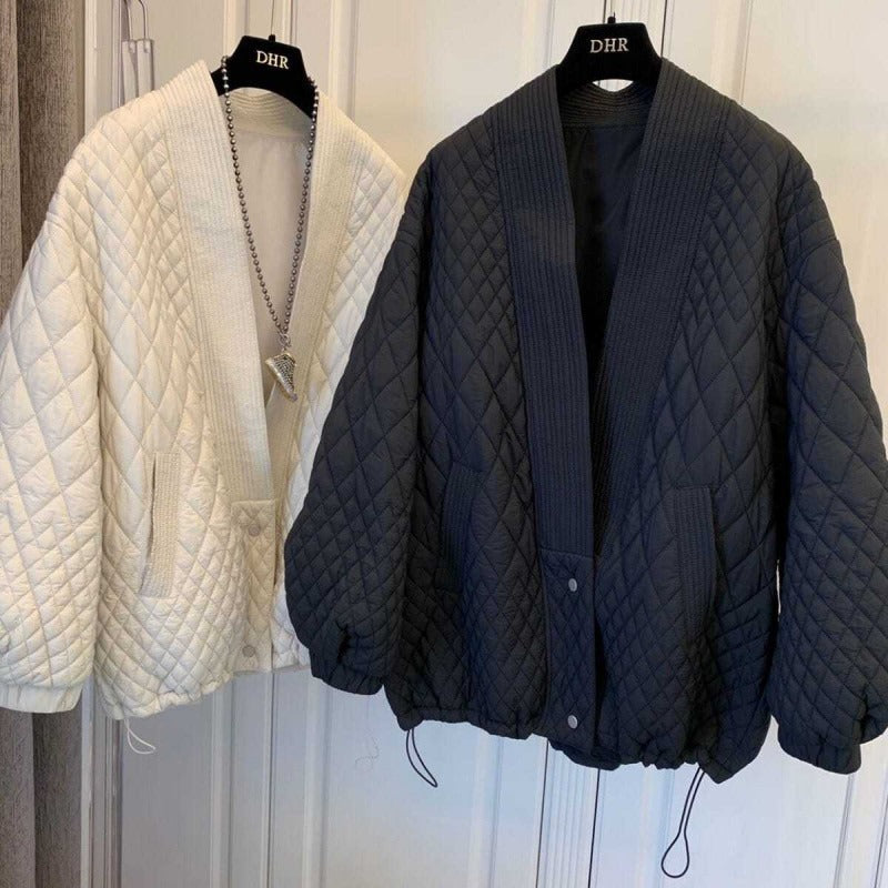 Veste matelassée femme oversize – col côtelé & cordon ajustable
