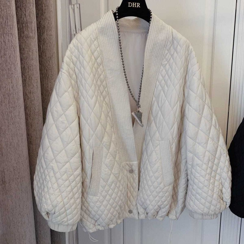 Veste matelassée femme oversize – col côtelé & cordon ajustable