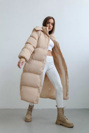 Manteau long femme puffer trench – Doudoune oversize avec capuche et col montant