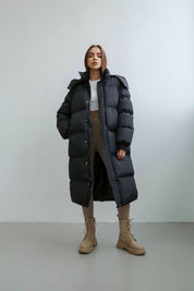 Manteau long femme puffer trench – Doudoune oversize avec capuche et col montant