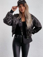 Bomber femme matelassé diamant – Coupe relax & bords côtelés tendance