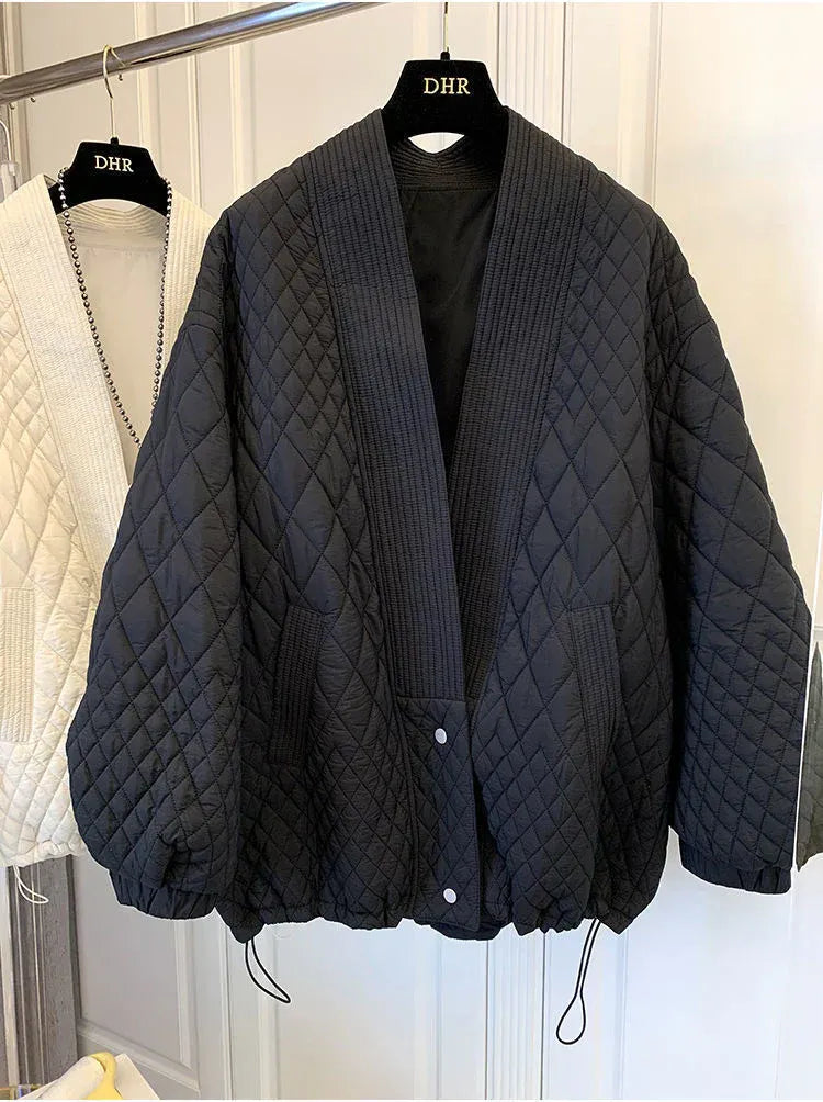 Veste matelassée femme oversize – col côtelé & cordon ajustable