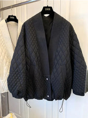 Veste matelassée femme oversize – col côtelé & cordon ajustable