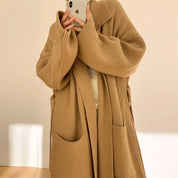 Long gilet femme oversize – Cardigan à côtes avec poches et devant ouvert