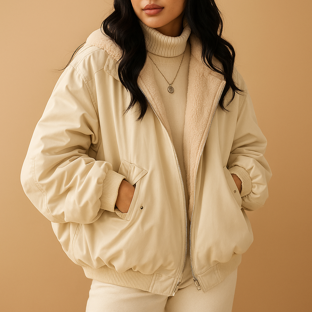 Veste d’hiver courte femme Yara à capuche amovible – chaude & moderne
