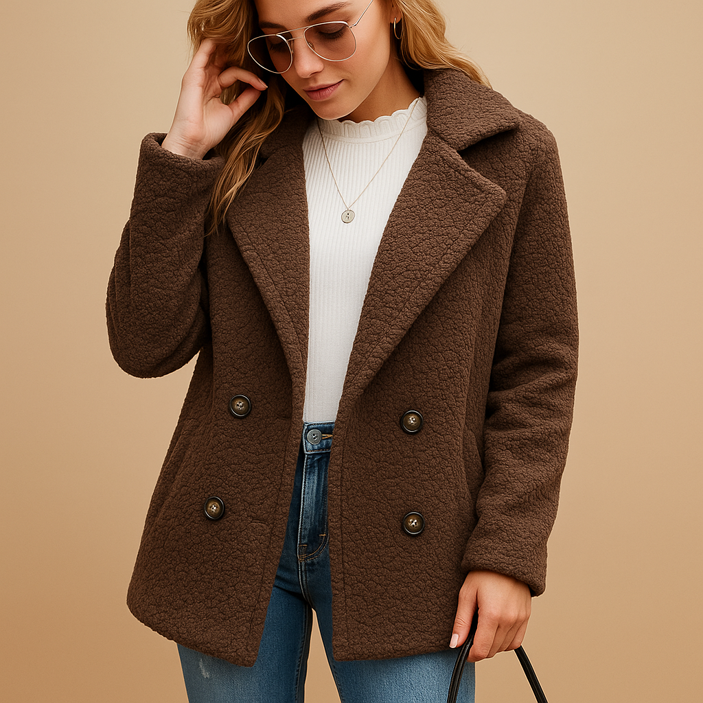 Manteau court femme Lieke – Coupe cintrée élégante & fermeture boutonnée chic