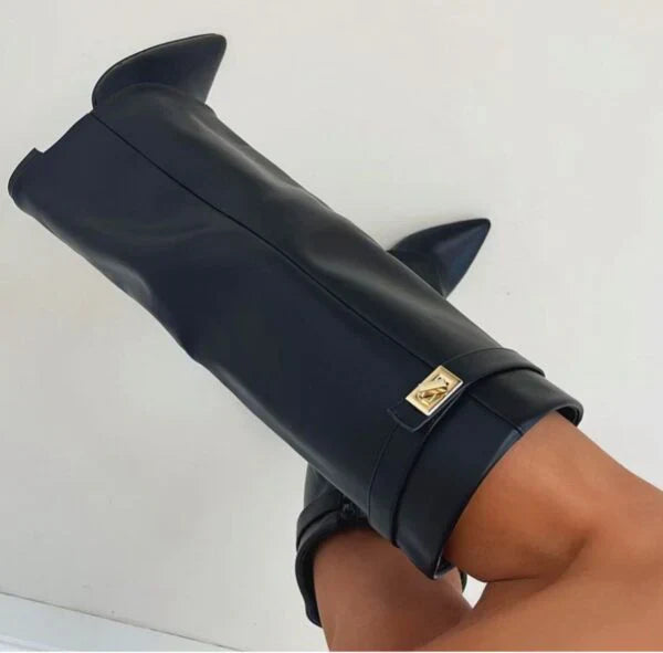 Bottes hautes femme à talon bloc – suède ou cuir avec boucle & fermeture zippée