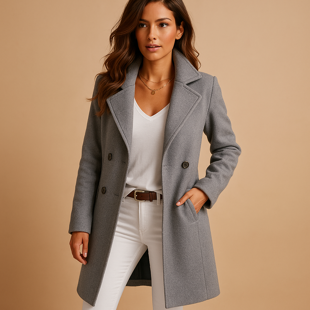 Milou | Manteau Long Élégant pour Femme – Boutons Raffinés & Col Classique
