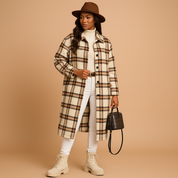 Manteau long femme Marit – coupe cintrée à carreaux effet laine
