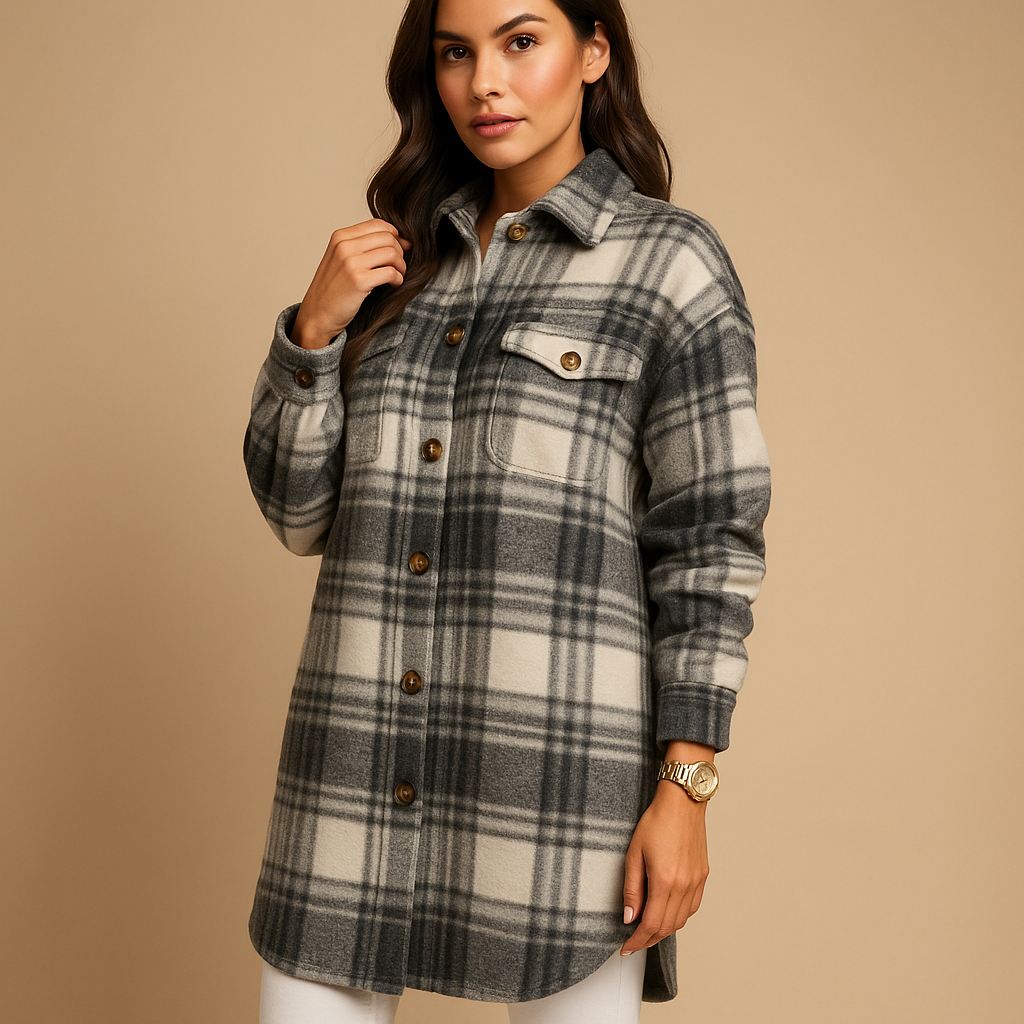 Manteau long femme Marit – coupe cintrée à carreaux effet laine
