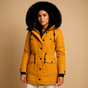 Manteau long d’hiver femme Marije – Imperméable avec col en fausse fourrure