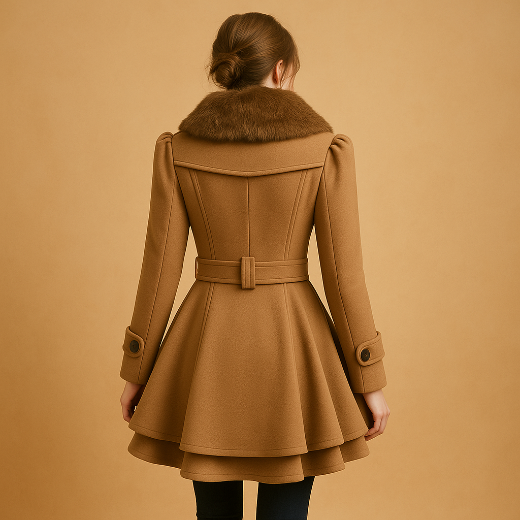 Manteau long femme Marije avec col en fausse fourrure – Coupe cintrée et chaude