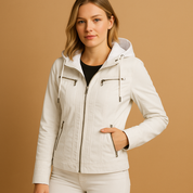 Veste en simili cuir femme Anouk à capuche amovible – coupe cintrée