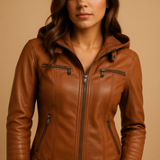 Veste en simili cuir femme Anouk à capuche amovible – coupe cintrée