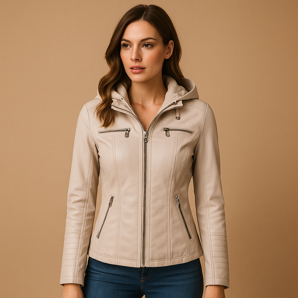 Veste en simili cuir femme Anouk à capuche amovible – coupe cintrée