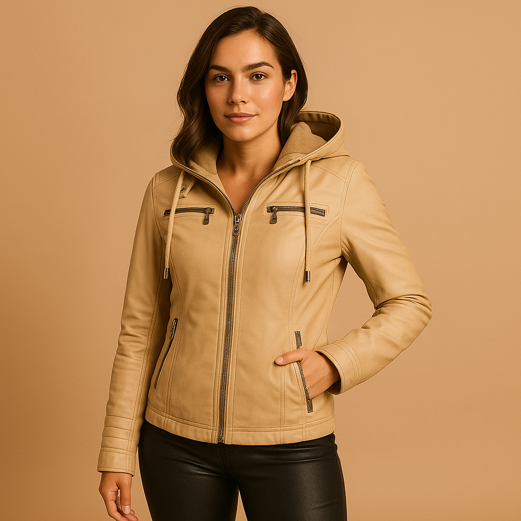 Veste en simili cuir femme Anouk à capuche amovible – coupe cintrée