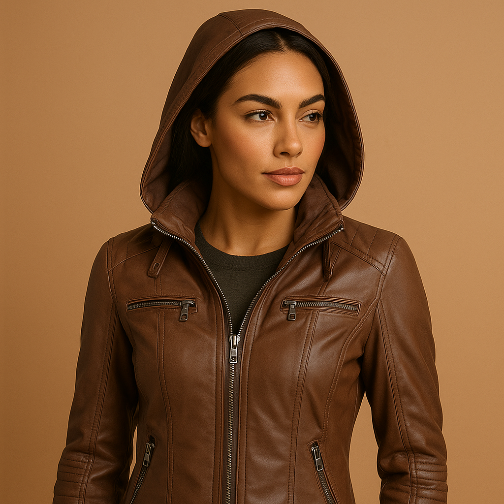 Veste en simili cuir femme Anouk à capuche amovible – coupe cintrée