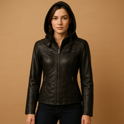 Veste en simili cuir femme Anouk à capuche amovible – coupe cintrée