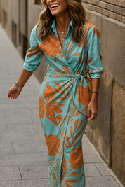 Louisa | Robe portefeuille femme | Élégante robe longue avec col