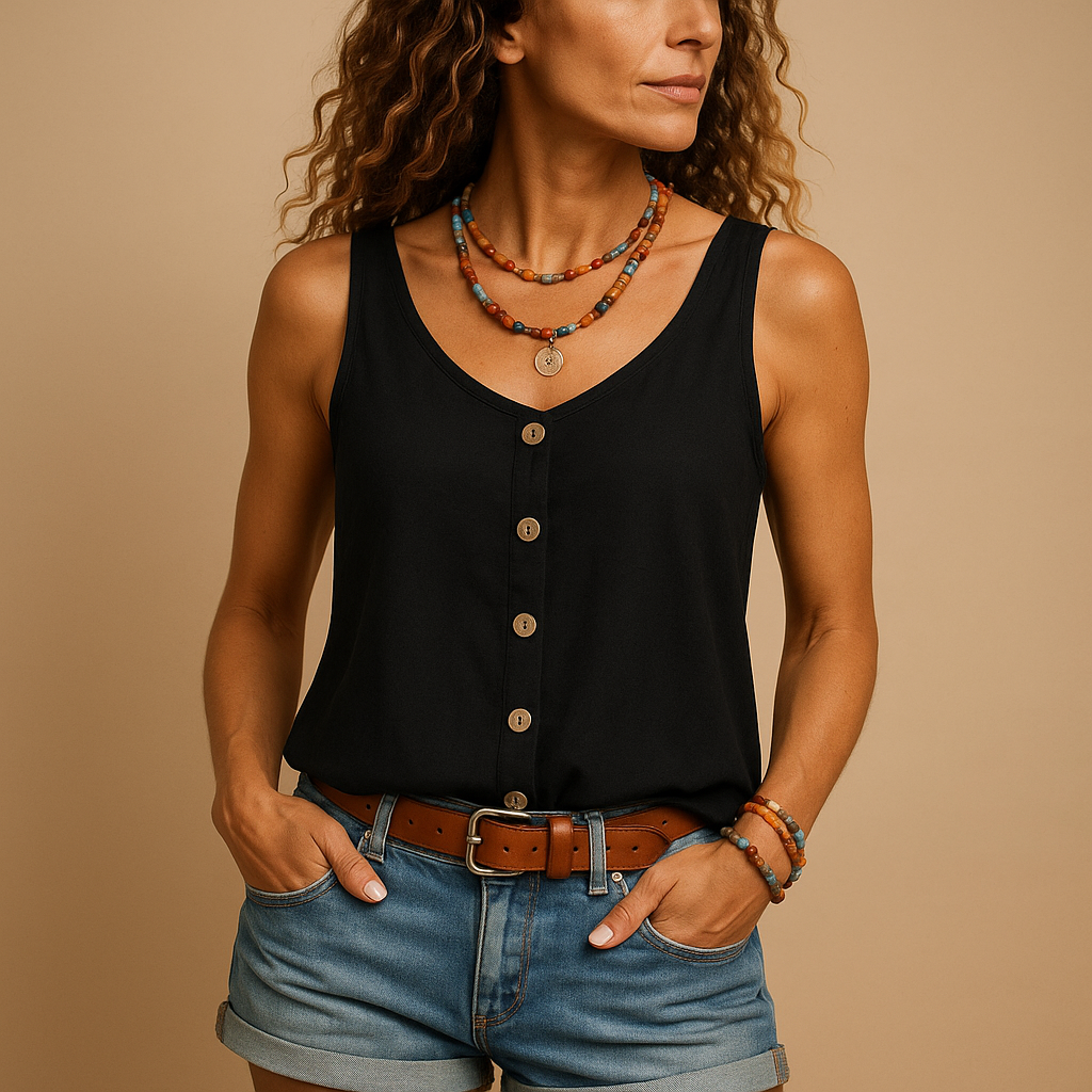 Top Yara femme – débardeur d’été à col V & coupe ample légère