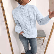 Pull femme torsadé col roulé – tricot épais, chaud & style automne hiver