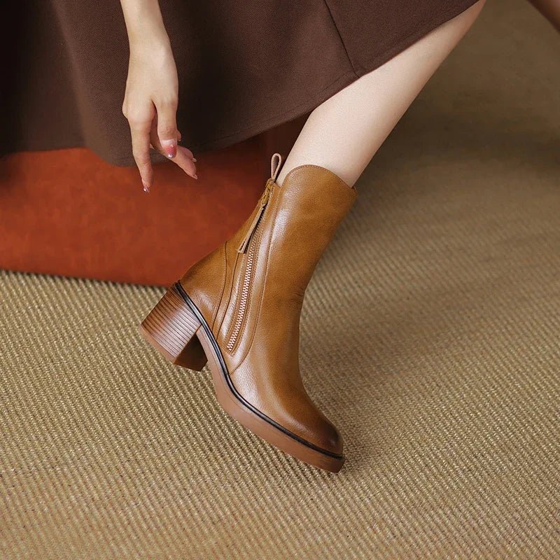 Bottines à talon carré élégantes – Zippées, confort & style sobr