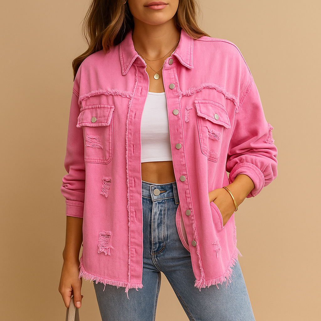 Veste en jean oversize femme Marit – Denim destroyed avec coupe décontractée