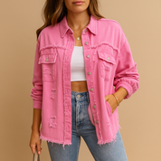 Veste en jean oversize femme Marit – Denim destroyed avec coupe décontractée