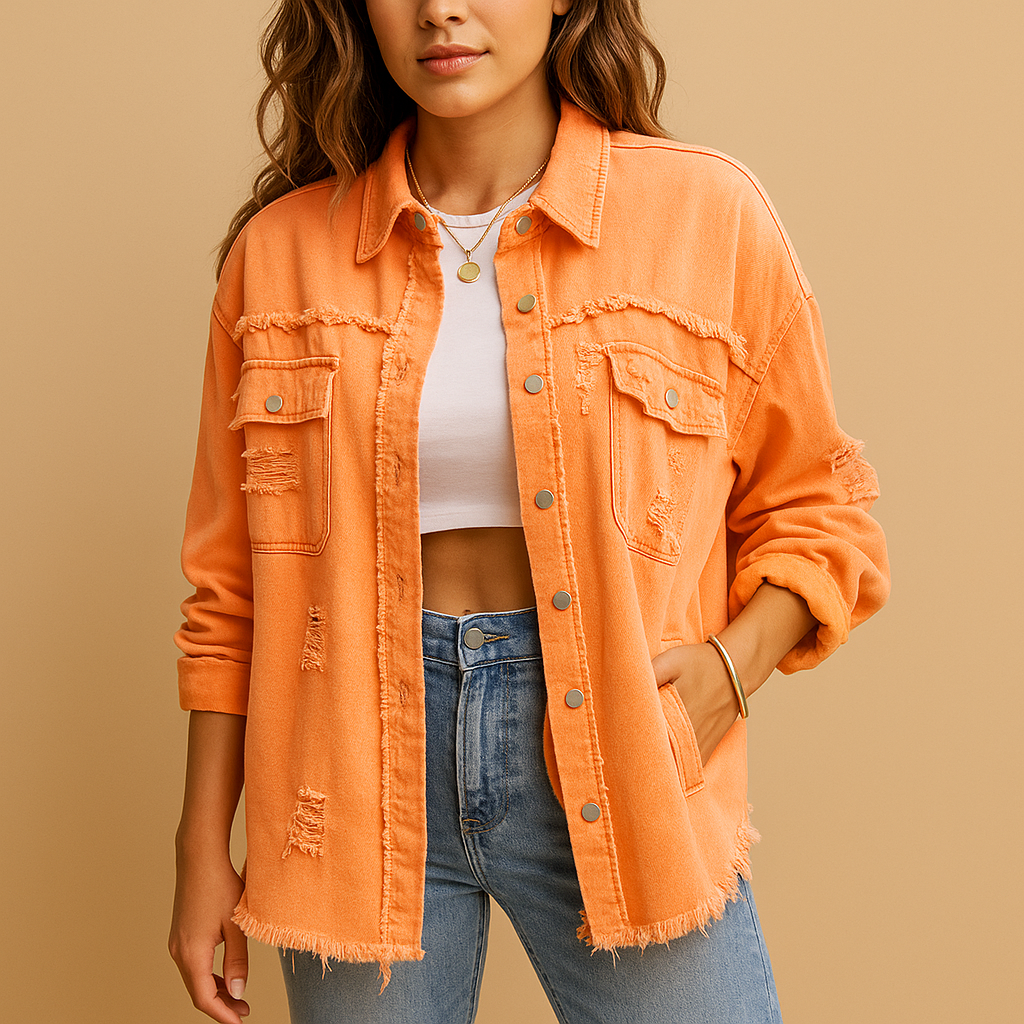 Veste en jean oversize femme Marit – Denim destroyed avec coupe décontractée
