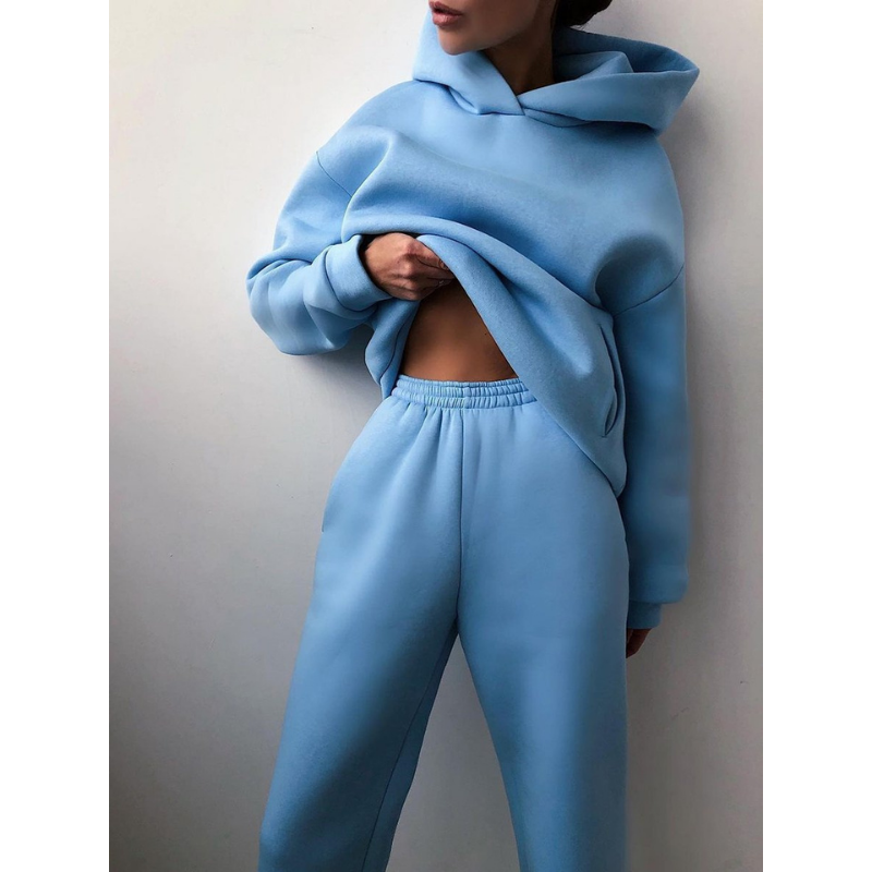 Ensemble jogging oversize taille haute – Hoodie + pantalon doux & tendance