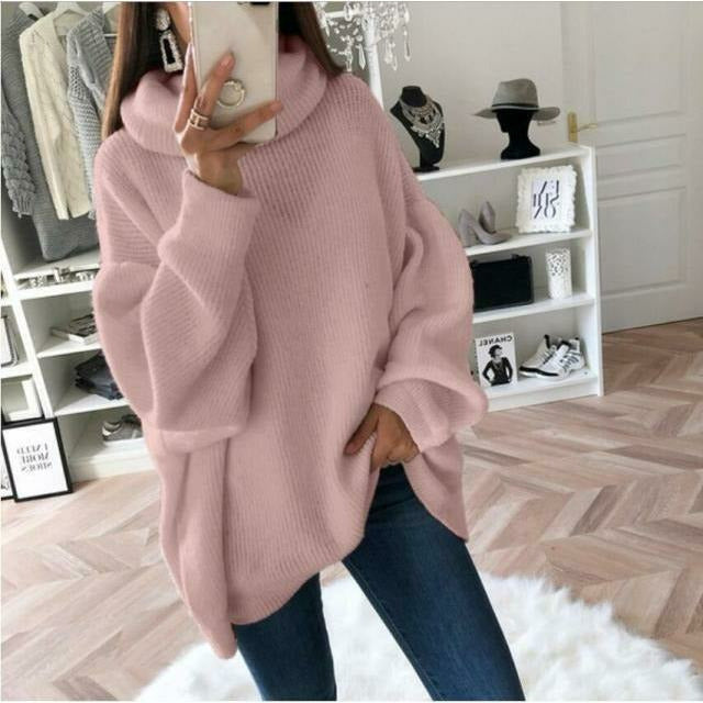 Pull femme élégant col montant en maille coton cachemire – Coupe douce chic