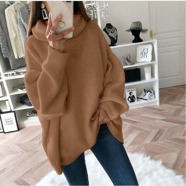 Pull femme élégant col montant en maille coton cachemire – Coupe douce chic