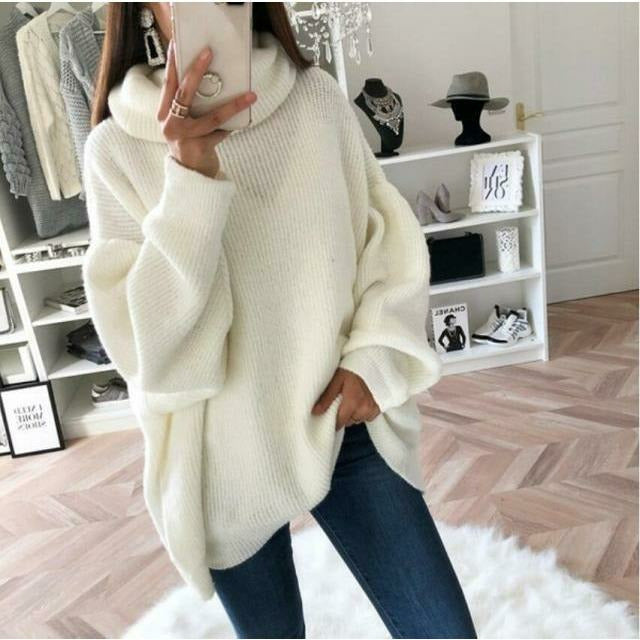 Pull femme élégant col montant en maille coton cachemire – Coupe douce chic